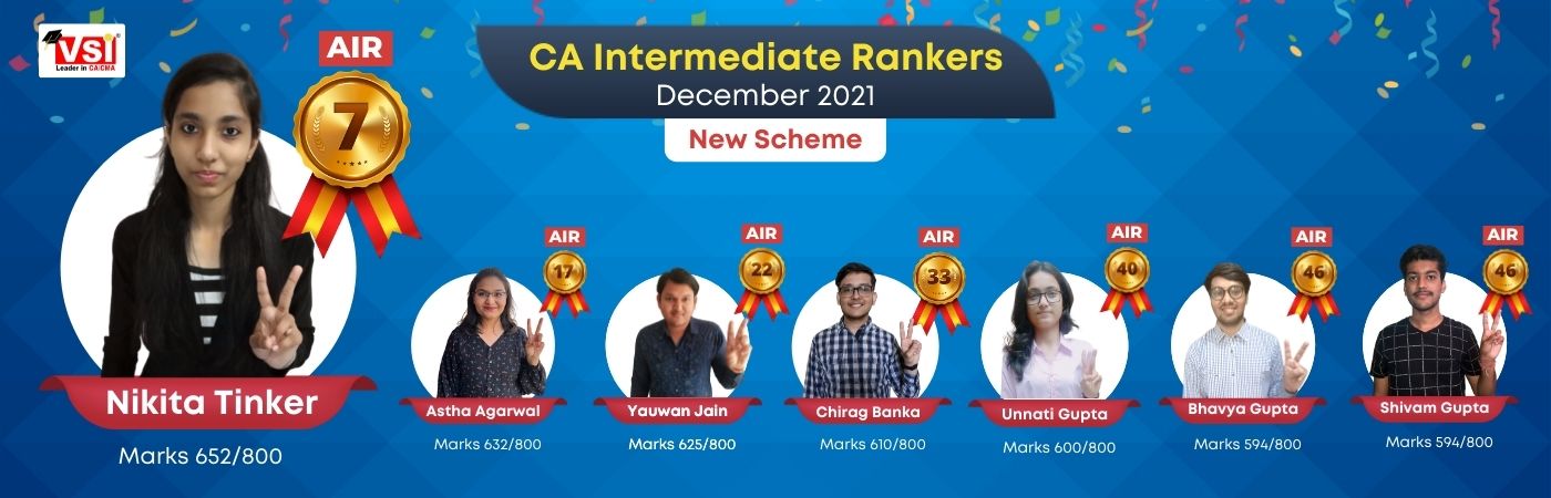 VSI All India Ranker in CA Intermediate Dec 2021 (New scheme)