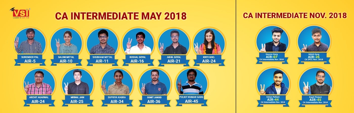 VSI CA Intermediate May 2018 and Nov 2018 Rankers