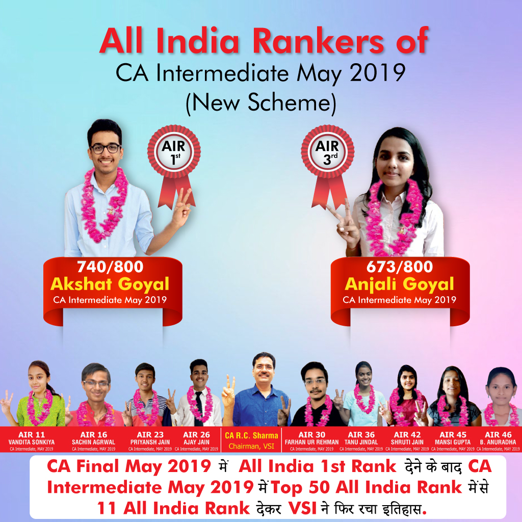VSI 11 All india Ranks in CA Intermediate May 2019