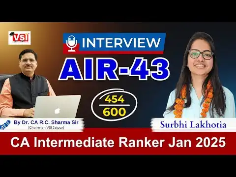 AIR 43 Surbhi Lakhotia | CA Inter Jan 2025 | Exclusive Interview with Dr CA R.C. Sharma | VSI Jaipur