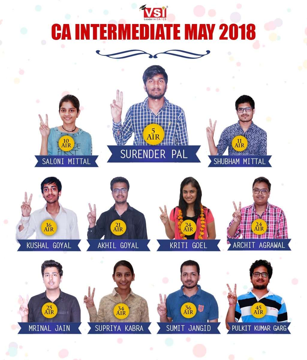 VSI CA Intermediate May 2018 Toppers