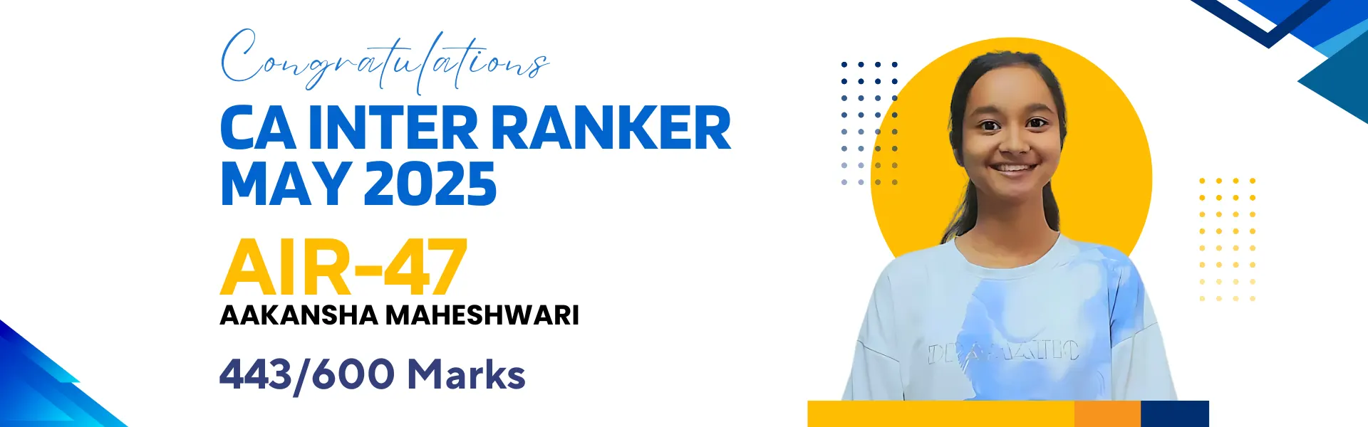 Aakansha Maheshwari AIR 47 Ranker in CA Intermediate May 2025
