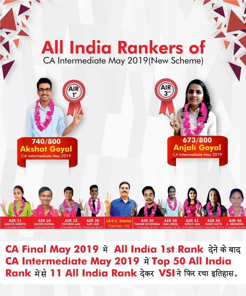VSI 11 All india Ranks in CA Intermediate May 2019