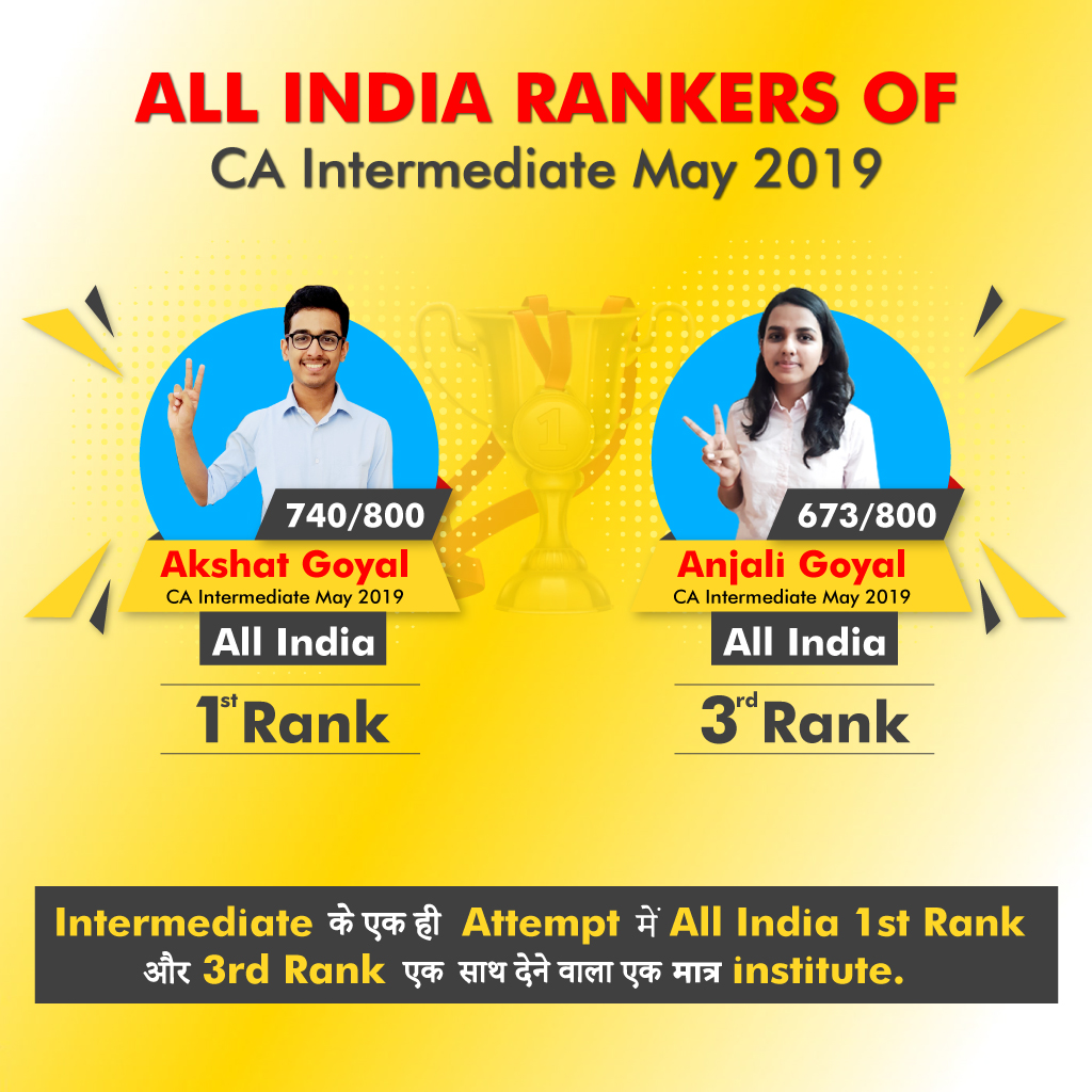 VSI Topper Akshat Agarwal AIR 1 and Anjali Goyal AIR 3 in CA Intermediate May 2019