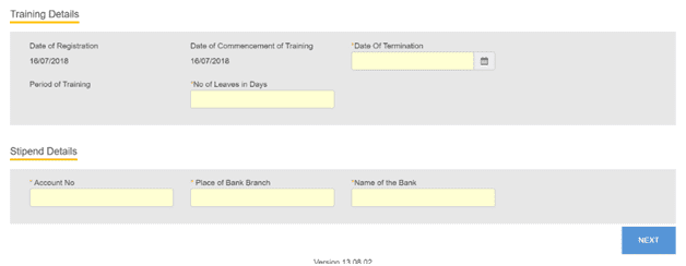 Entering the training details in CA articleship termination