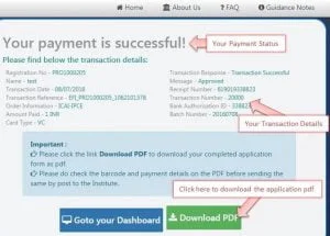Confirmation of the successful filing of the examination fees Confirmation of the successful filing of the examination fees