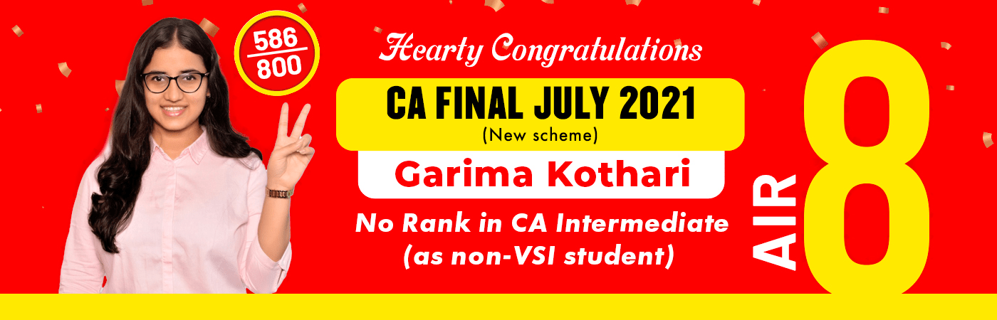Garima Kothari got 8th AIR through VSI's CA Final Coaching