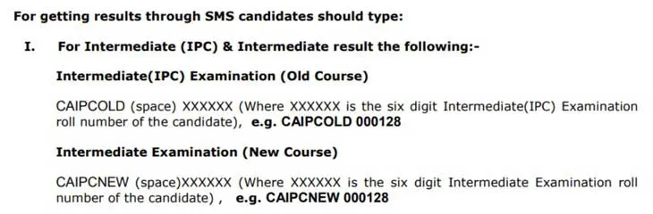 Checking CA Inter May 2023 Result through SMS