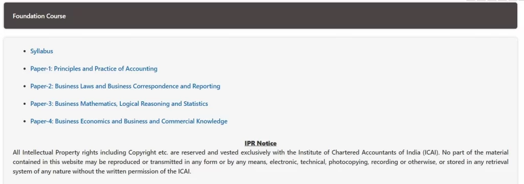Selecting the paper to download the ICAI Foundation study material 