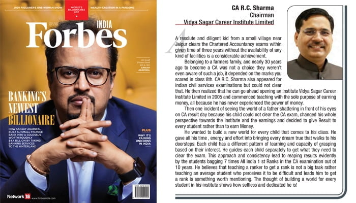 An Inspiring Personality, VSI Chairman CA RC Sharma Featured in Forbes India.