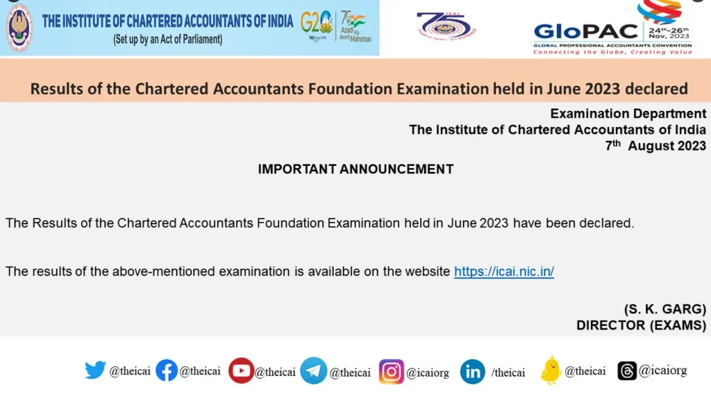 CA Foundation Result June 2023 Declared Official announcement 