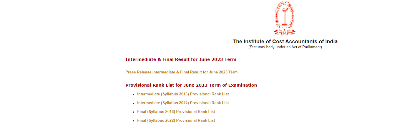 CMA Inter or Final Result Notification