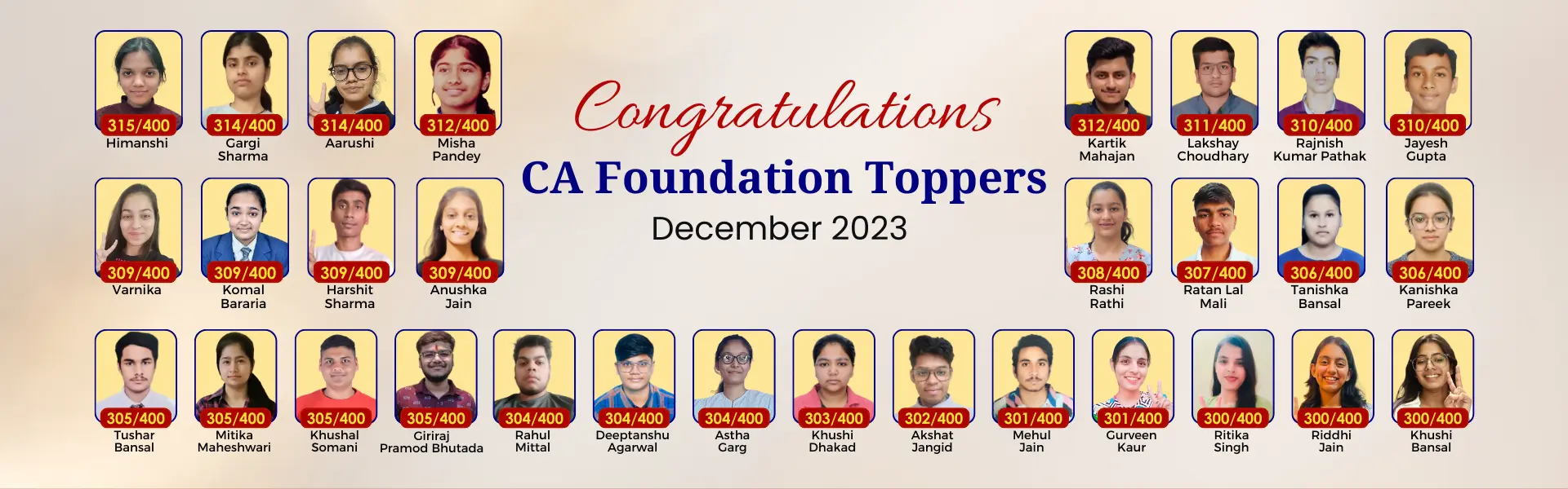 VSI CA Foundation Dec 2023 Result Toppers