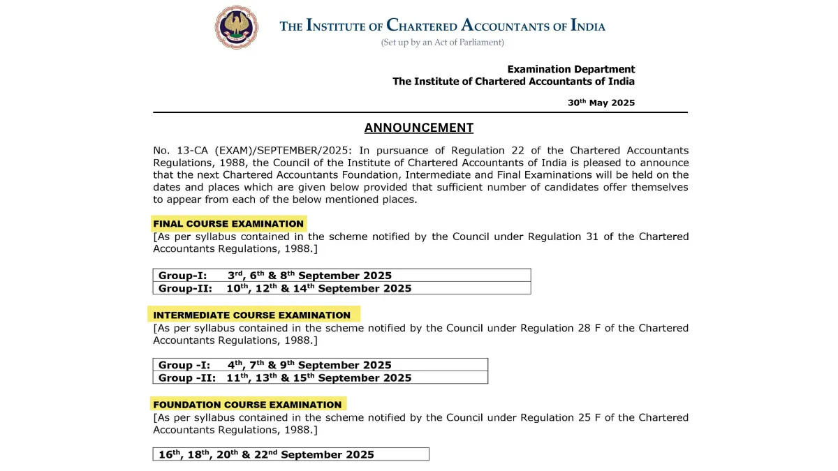 ca exam dates sept. 2025