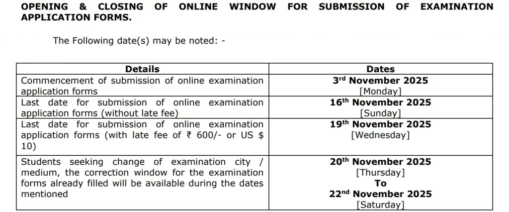 ICAI Exam Form Dates Announced For Jan 2026