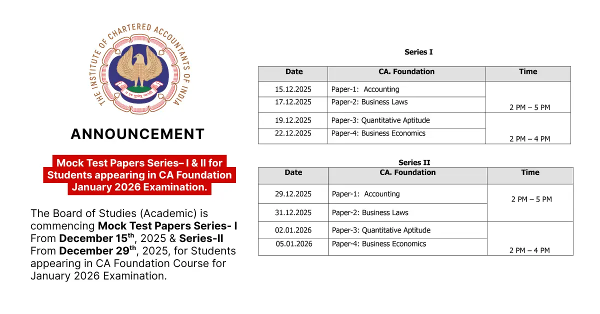 ICAI Releases MTP Schedule for CA Foundation Jan 2026