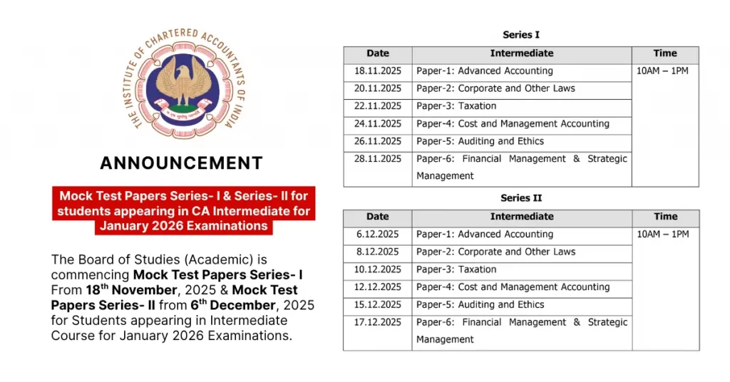 ICAI Releases MTP Schedule for CA Inter January 2026