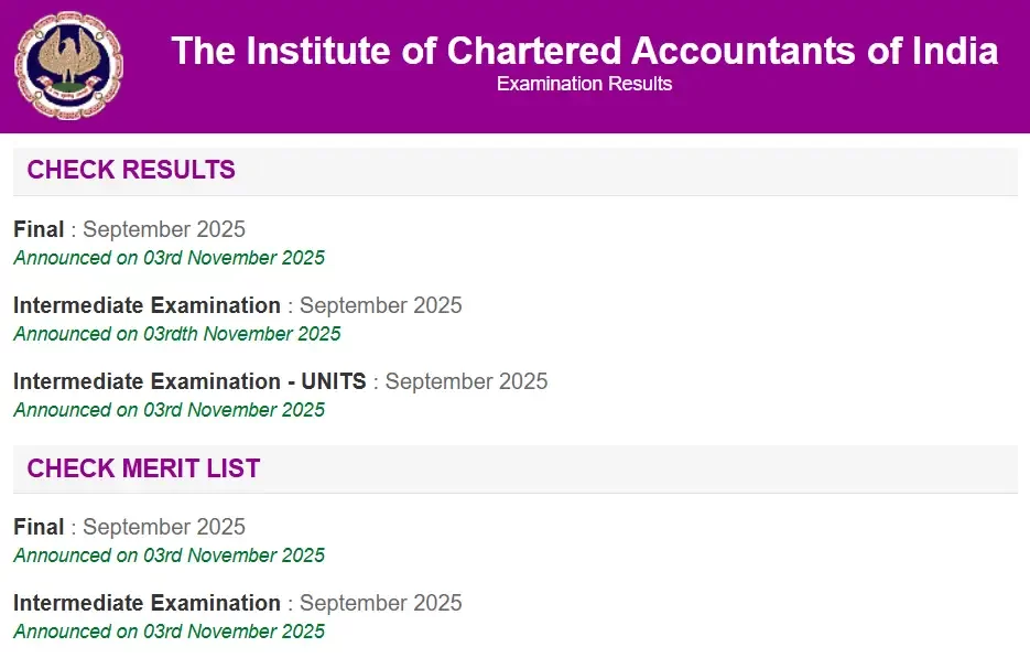 CA Exam Result Sept 2025 Out — Check Result Here
