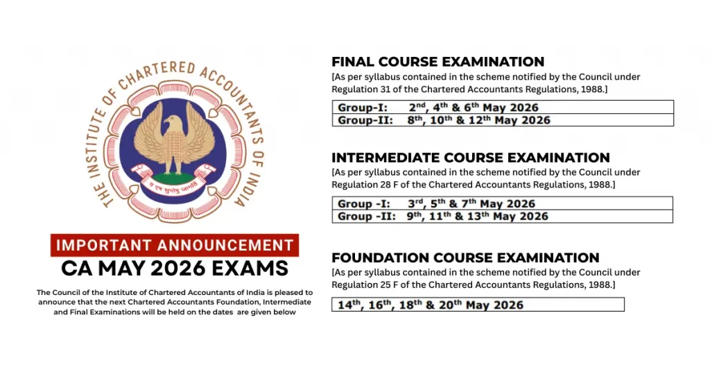 ICAI Exam Dates May 2026 Released For CA Foundation, Inter & Final