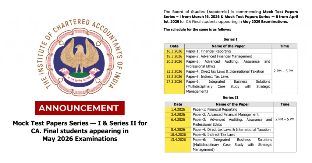 CA Final MTP May 2026 Schedule Released by ICAI