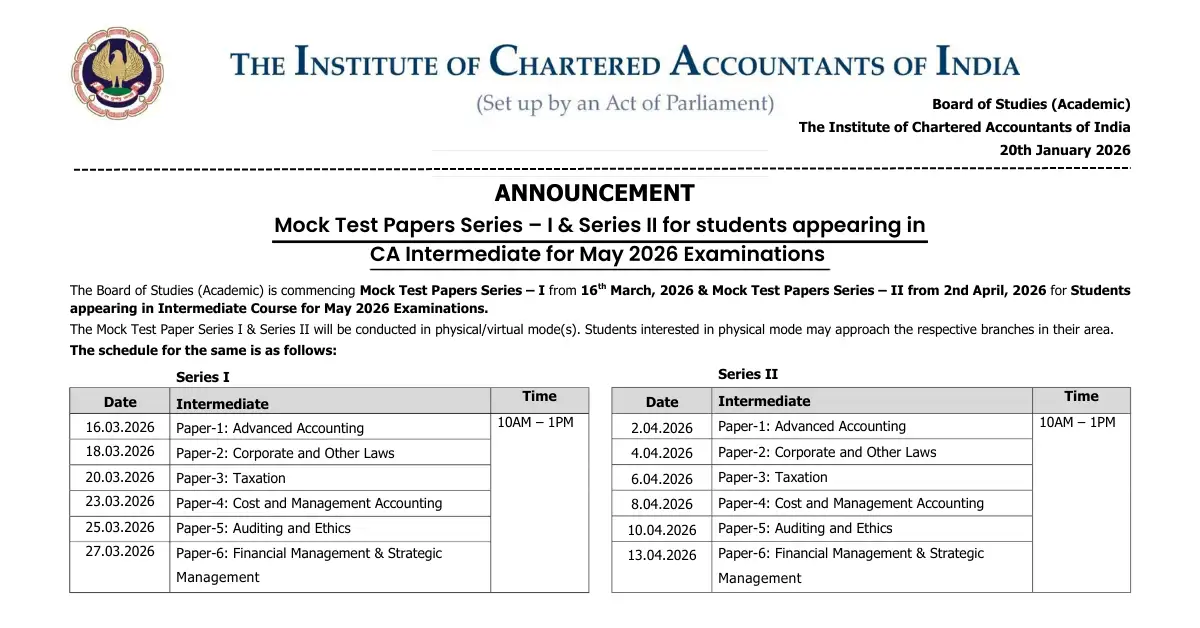 ICAI CA Inter MTP Schedule May 2026 Announcement