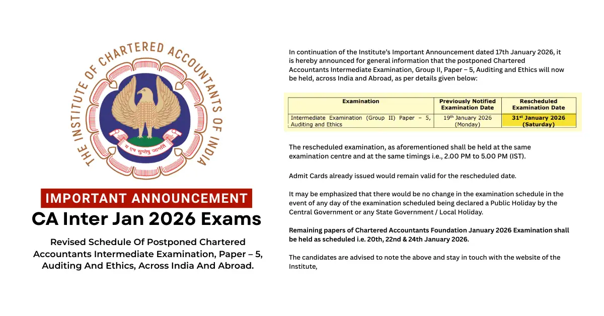 ICAI Announces Revised Schedule for CA Inter Auditing Exam