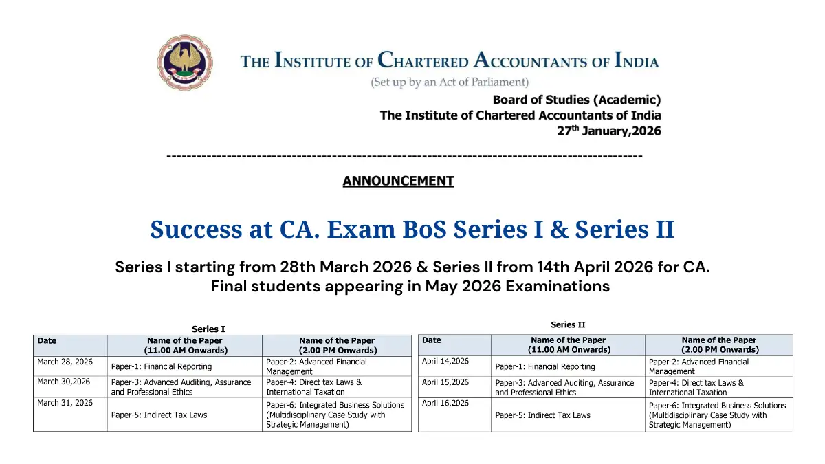 ICAI Announces Success at CA Exam BoS Series for CA Final May 2026