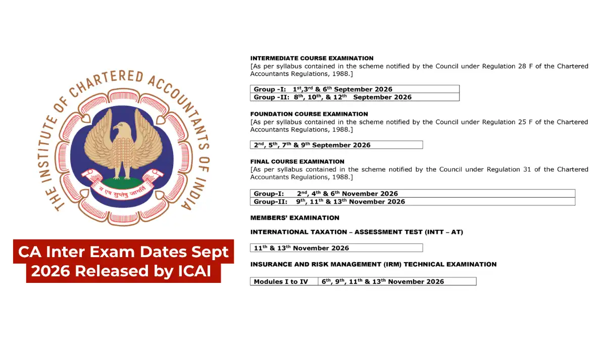 ICAI CA Inter Exam Dates Sept 2026 Official Schedule