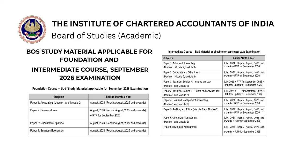 ICAI Releases BoS Study Material for CA Foundation & Intermediate September 2026 Exam
