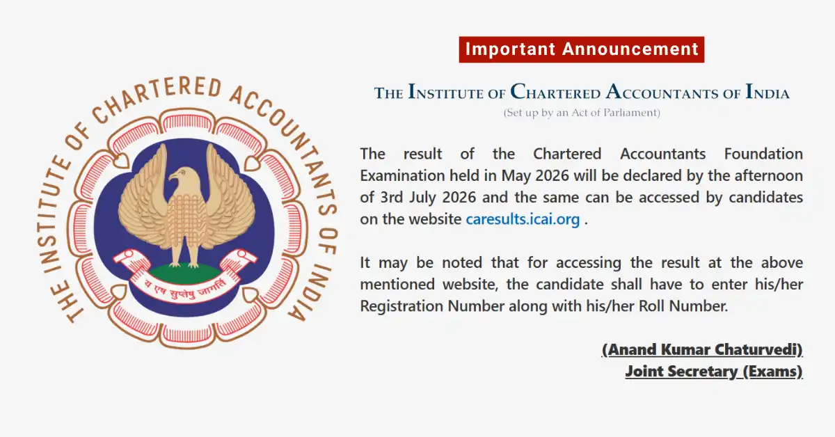 CA Foundation Result May 2026 Out on 3rd July
