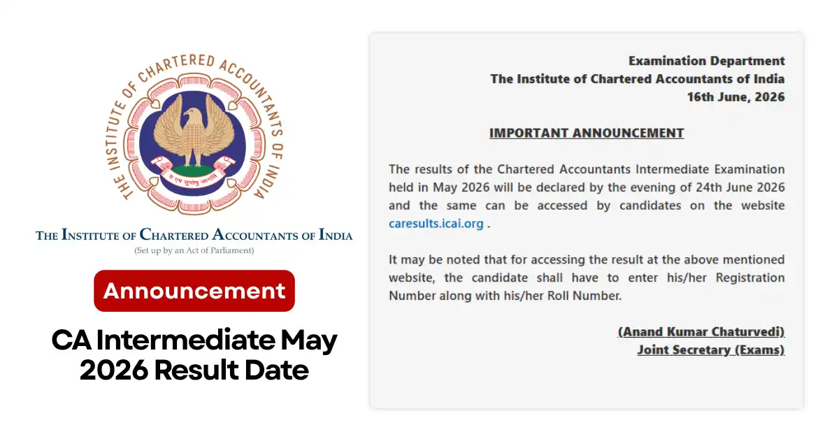 CA Inter Result May 2026 out on 24th June