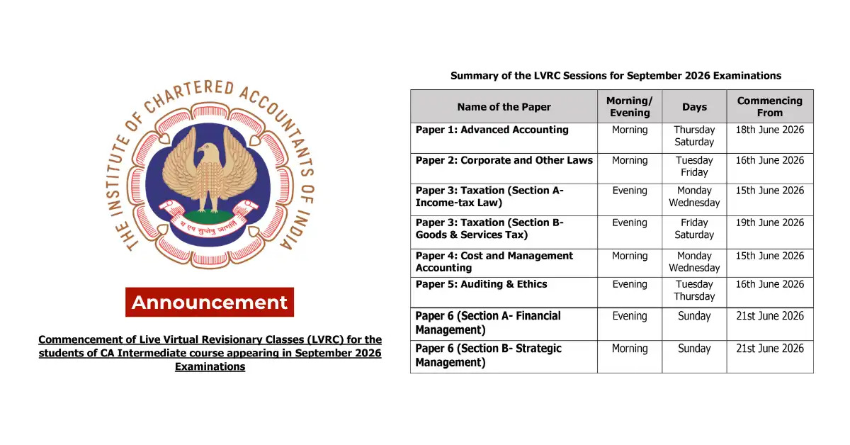 ICAI Live Virtual Revision Classes for CA Intermediate Sept. 2026