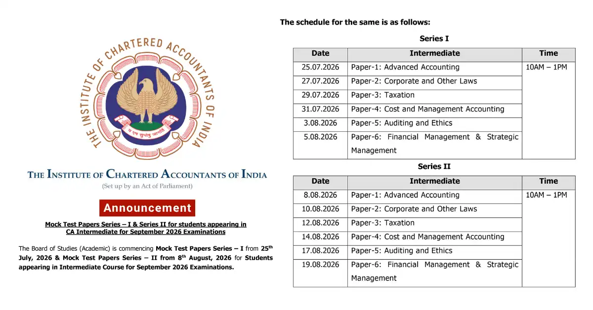 CA Inter MTP Sept 2026 Schedule Released by ICAI