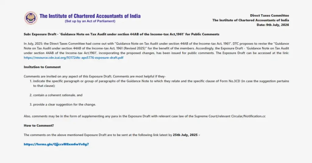 ICAI Releases Guidance Note on Tax Audit under Section 44AB