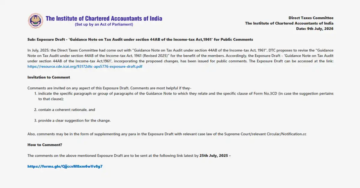 ICAI Releases Guidance Note on Tax Audit under Section 44AB