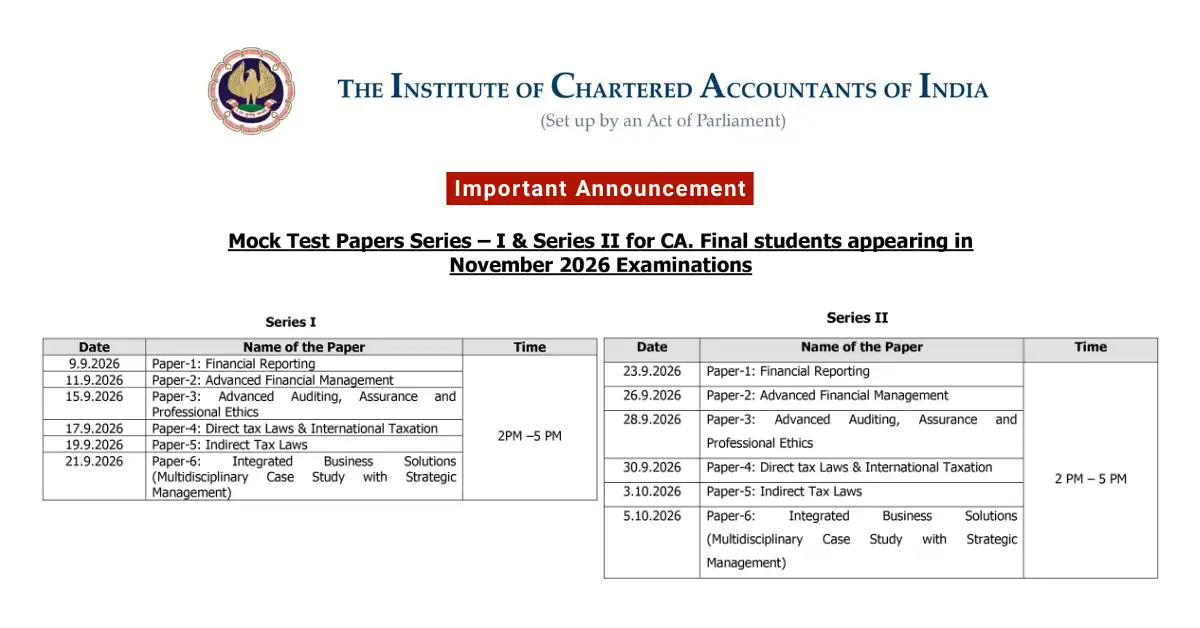 CA Final MTP Nov 2026 Schedule Released by ICAI