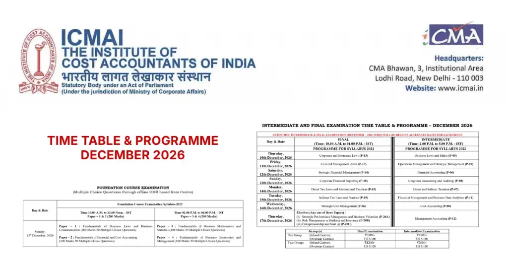 ICMAI Releases CMA Exam Date for Dec 2026