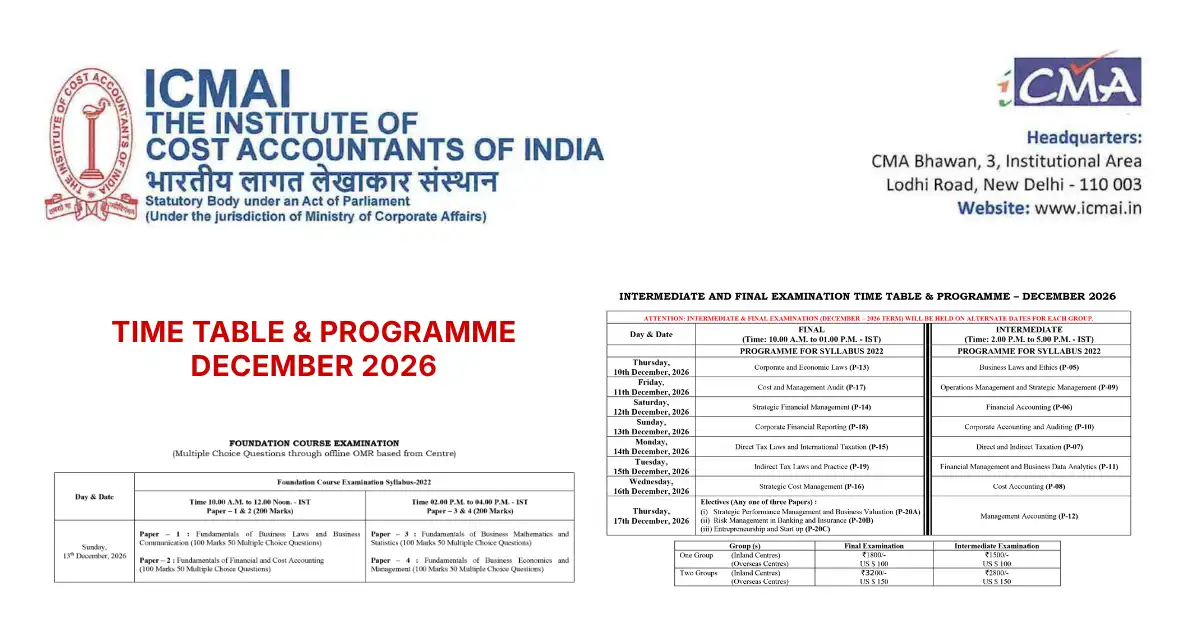 ICMAI Releases CMA Exam Date for Dec 2026